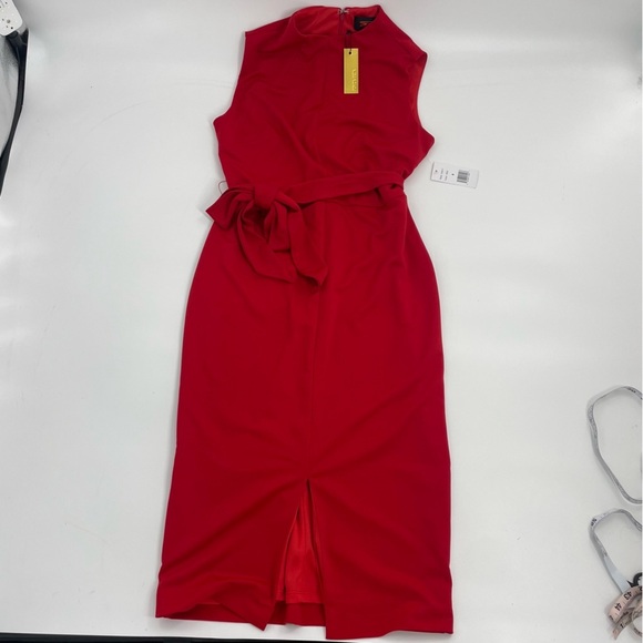 NWT Alexia Admor‎ Fara Red High Neck Midi Dress Front Split Classic Size 6 - Picture 3 of 11
